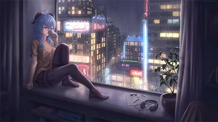 Download free anime wallpaper  Ganyu Rainy Night 